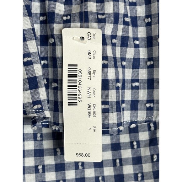 J Crew Blue White Gingham Plaid Ruffle Eyelet Tie Shoulder Top Blouse Size 4 NWT - Picture 6 of 10